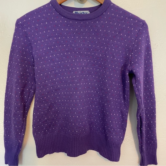 Vintage Meister Sweater Purple Hearts 100% Wool Grandmacore Retro Medium - Picture 3 of 6